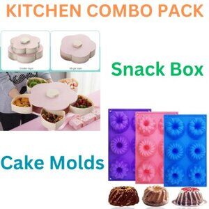 Double Deck Snack Box Flower Shaped & Silicone Bundt Cake Molds Combo Pack